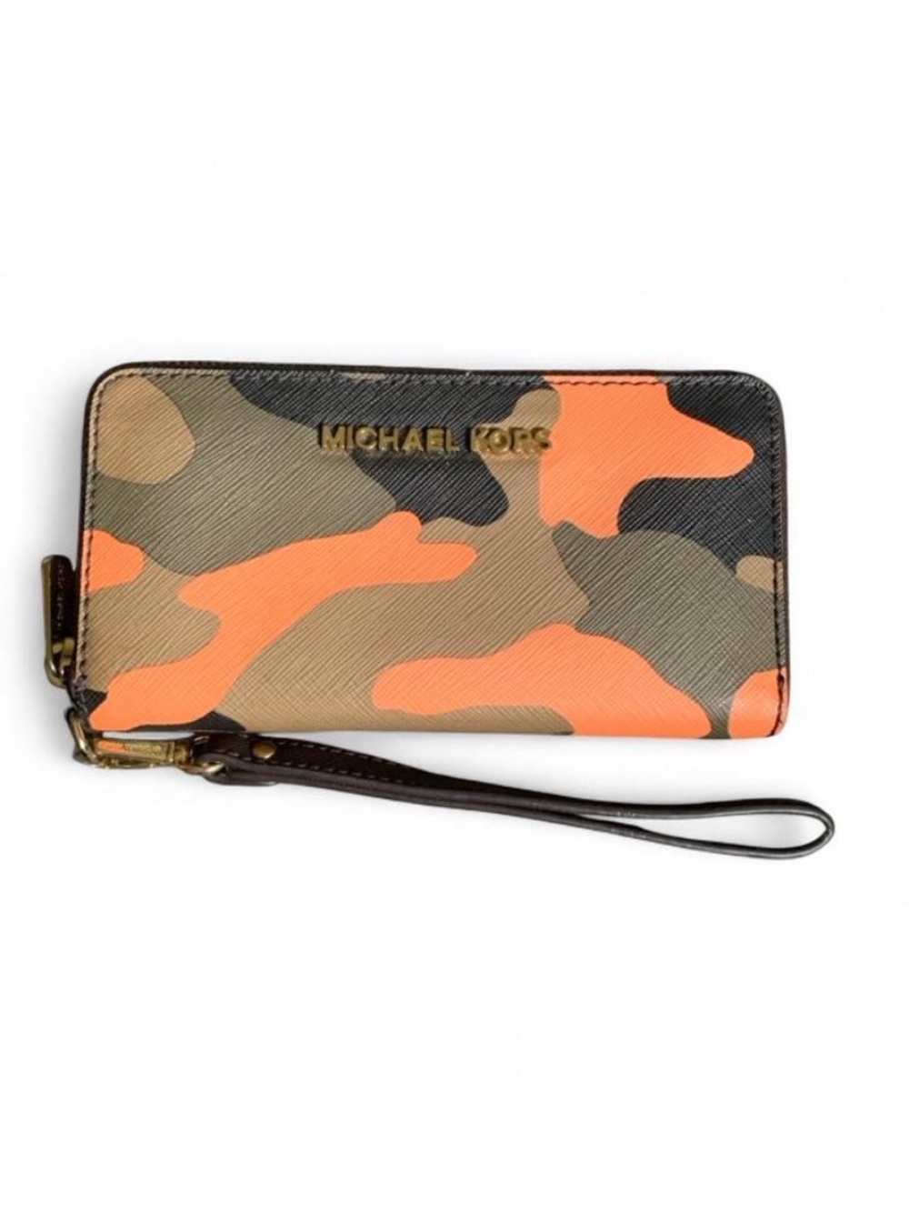 Michael Kors Orange Camo Jet Set Continental Wristlet Wallet EUC